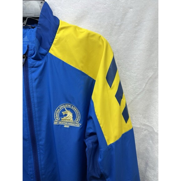 Adidas Boston Marathon 2021 Jacket Men’s M Blue Yellow Primeblue B.A.A. 26.2 - Picture 2 of 11